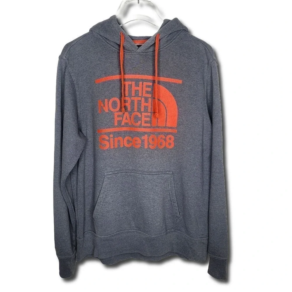 The‎ North Face Mens Gray Orange Graphic Hoodie Since 1968 Pullover Sweatshirt M